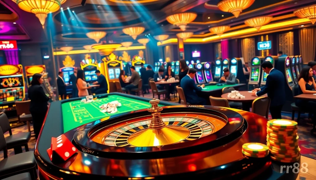 Experience the excitement of gambling at nhà cái rr88 with vibrant casino tables and professional players.