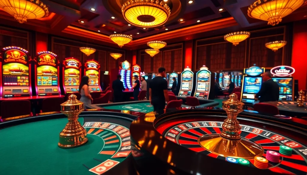 Experience the thrilling atmosphere of bdjl.org's luxurious casino, featuring poker tables and roulette wheels.