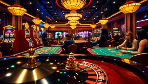 Engaging players at Haywin chính thức immerse into a vibrant casino experience with glowing slot machines and thrilling poker tables.