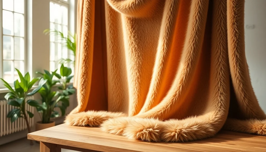 Bekijk nepbont stoffen met luxe texturen en aardetinten in een sfeervolle studio.