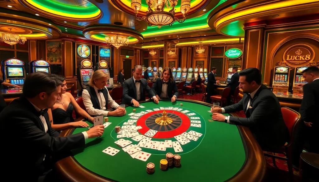 Trải nghiệm sự hứng khởi của LUCK8 và LUCKY8 tại một casino sang trọng với những người chơi cuốn hút và bầu không khí sôi động.