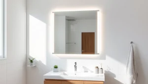 Enhance your space with a stylish bathroom mirror with led light, perfectly illuminating a modern setting.