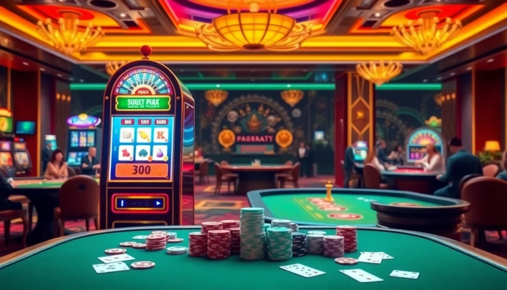 Rasakan sensasi bermain slot deposit pulsa di kasino mewah dengan mesin slot yang berwarna-warni dan pemain yang antusias.