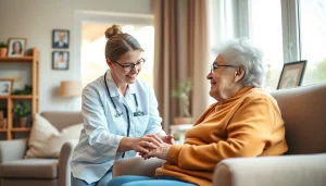 Providing senior care austin tx with a compassionate caregiver assisting an elderly person in a warm home environment.