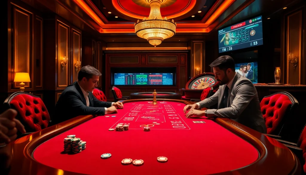 A thrilling poker game scene with rebahin film themes, showcasing vibrant chips and intense players.