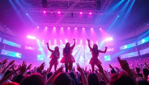 Engaging BLACKPINK news scene showcasing the K-pop group performing live on stage with vibrant lights.