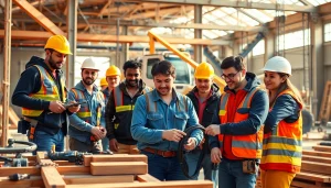 Engaging construction apprenticeship trainees working on-site, demonstrating teamwork and skill.