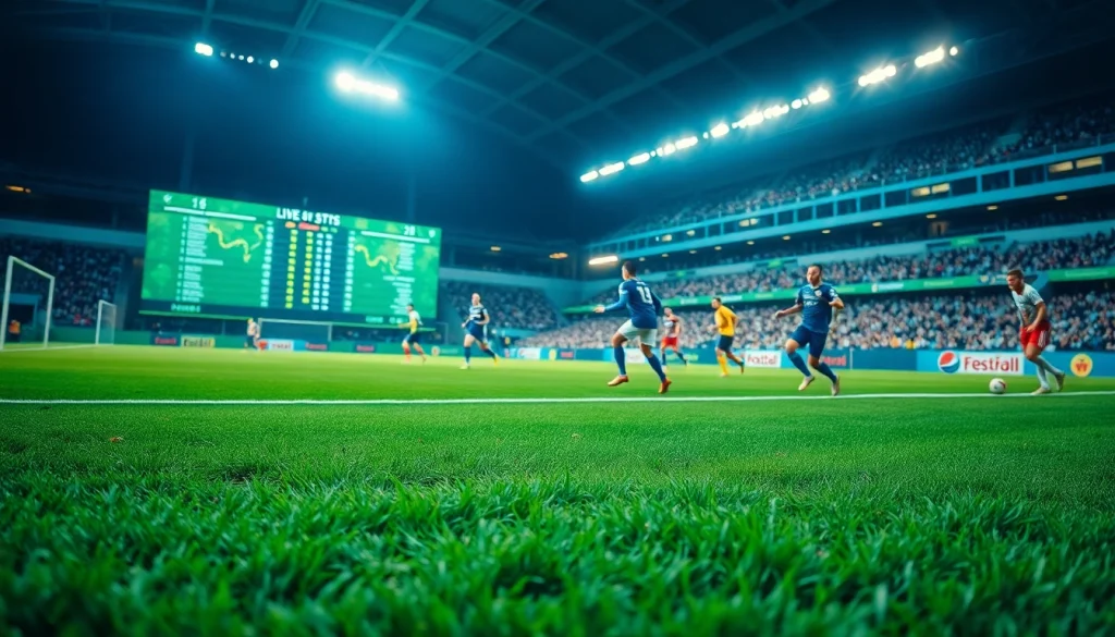 Live soccer match stats analysis illustrating บ้านผลบอลสด with dynamic players and detailed scoreboard.