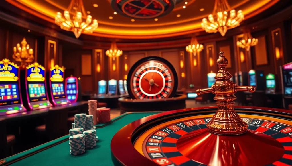 Experience the thrill of gambling at 388bet with a dynamic casino scene featuring roulette and poker.