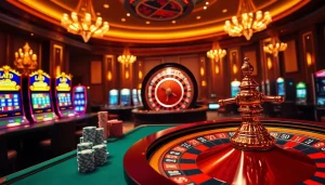 Experience the thrill of gambling at 388bet with a dynamic casino scene featuring roulette and poker.
