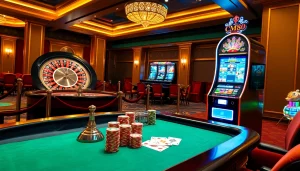 Experience thrilling gameplay at cm88's luxurious casino with vibrant roulette and poker tables.