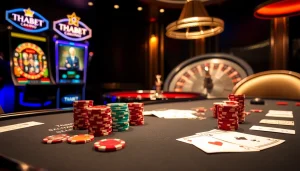 Engaging players at Thabet casino with high-stakes poker and vibrant slot machines.