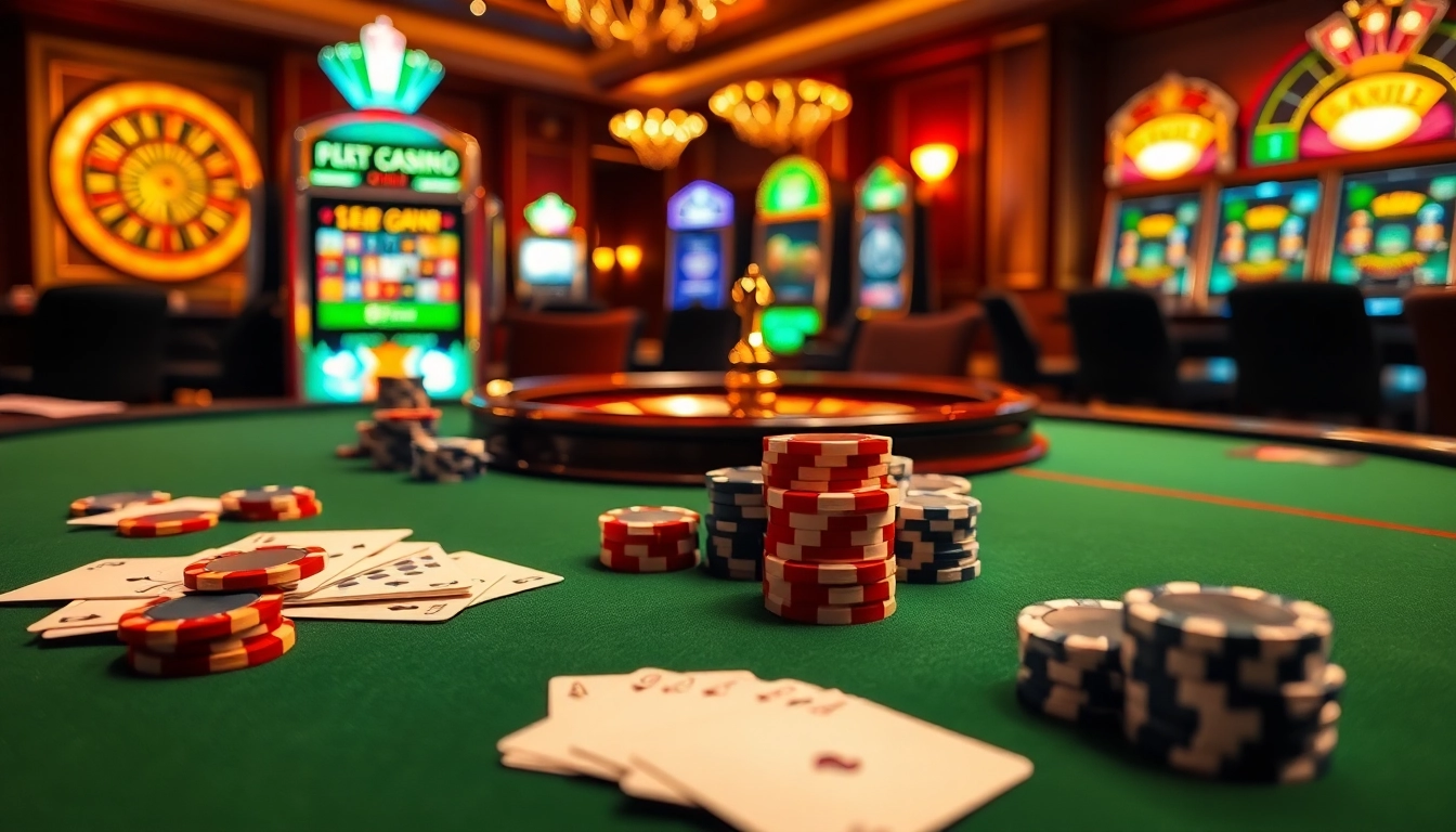 Ressentez l'excitation du meilleur casino en ligne avec une table de poker dynamique et une roue de roulette.
