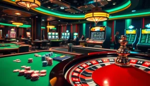 Engaging gamers at shbet in a vibrant casino setting with roulette, poker, and slot machines.