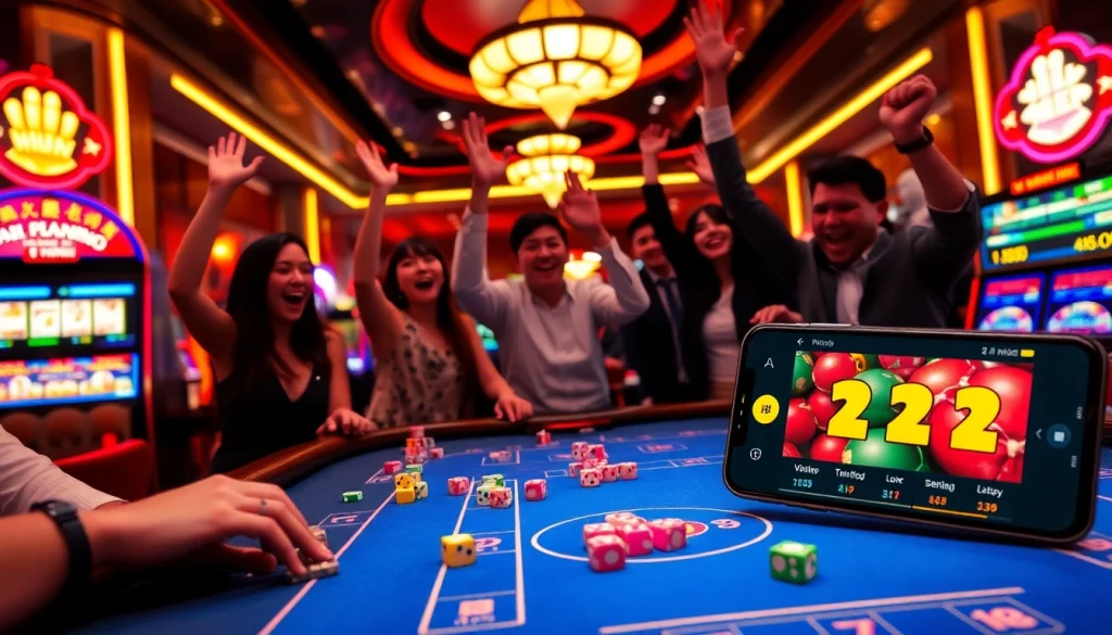 Experience the excitement of Tài Xỉu MD5 APK in an elegant casino setting, with players enjoying the game.
