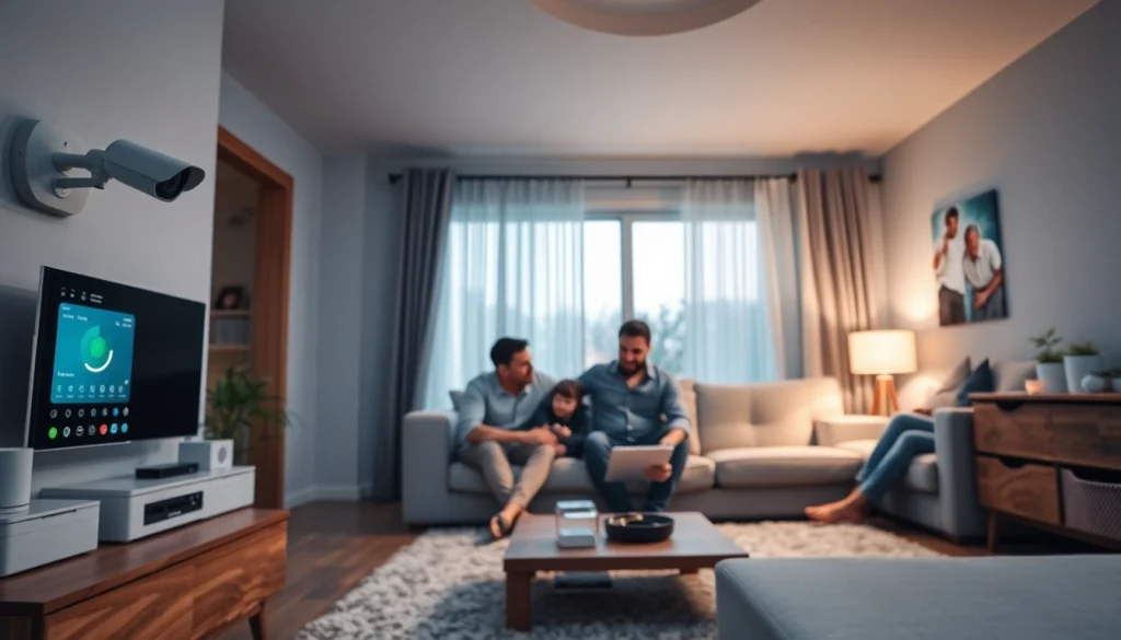 Soluciones de seguridad modernas con alarmas de seguridad en un entorno hogareño seguro que muestra la comodidad familiar.
