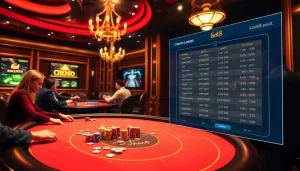Immersive gameplay at Luck8 casino with vibrant poker tables and roulette wheels.