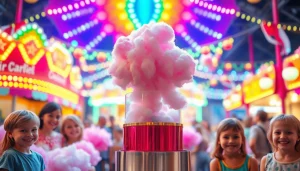 Maak wafeldoek creatief en feestelijk met een kleurrijke achtergrond van een kermis.