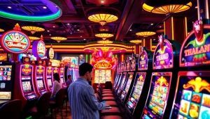 Rasakan aksi permainan Slot Thailand yang mendebarkan dalam suasana kasino mewah dengan mesin berwarna-warni.