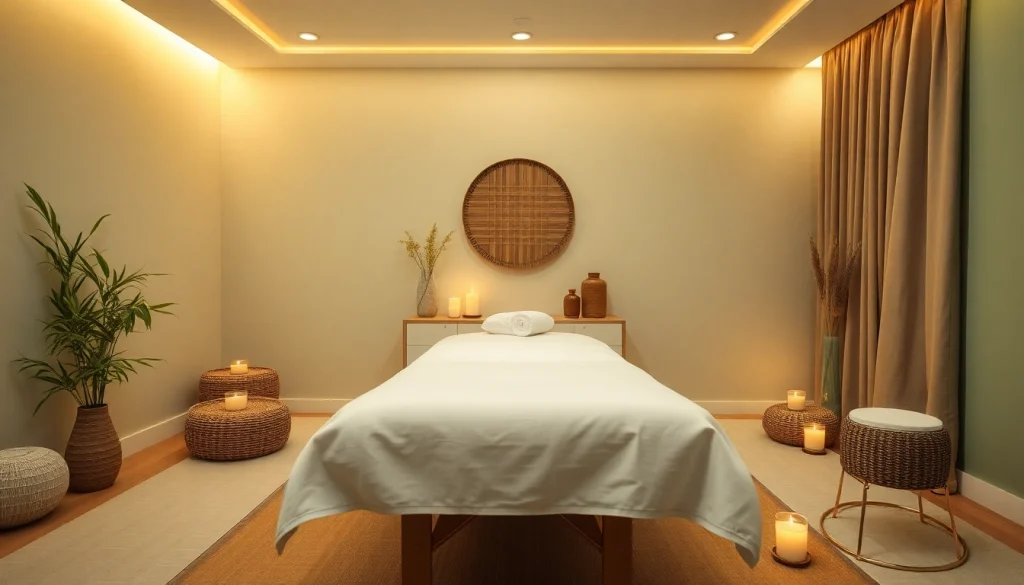 편안함과 휴식을 보여주는 고요한 마사지 치료실과 마사지.