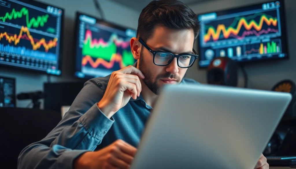 Poradnik technologiczny: fachowiec technologiczny w nowoczesnym biurze z laptopem.