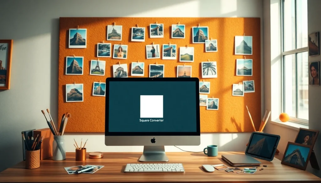 Transform your square image effortlessly in a vibrant artist's workspace.