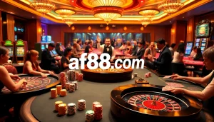 Experience high-stakes gaming at af88.com with vibrant casino tables and excited players.