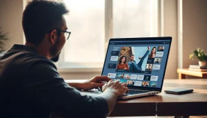 Excited user engaging with a Video to Prompt AI generator on a laptop, showcasing modern technology.