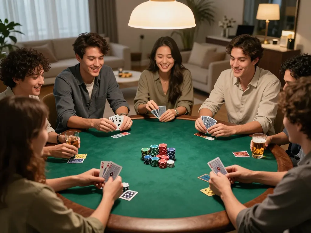 Enjoying an exciting poker game night with friends while using SHBET800 platform for online betting.