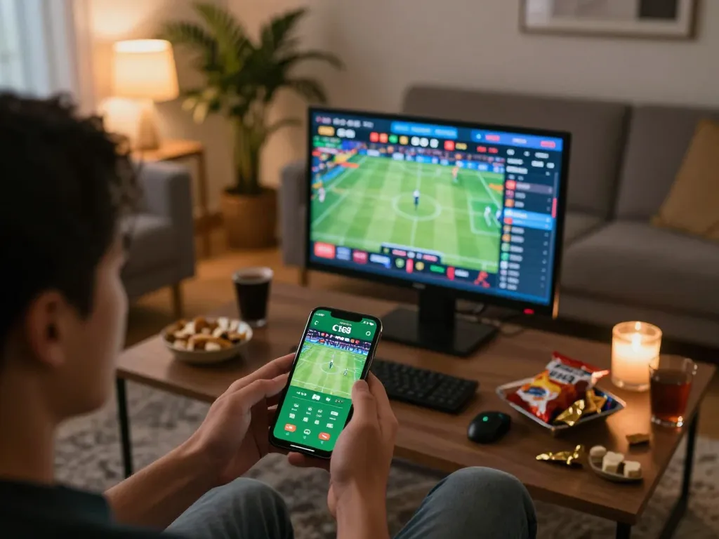 Engaging virtual sports betting experience on C168 app with cozy home setting lights