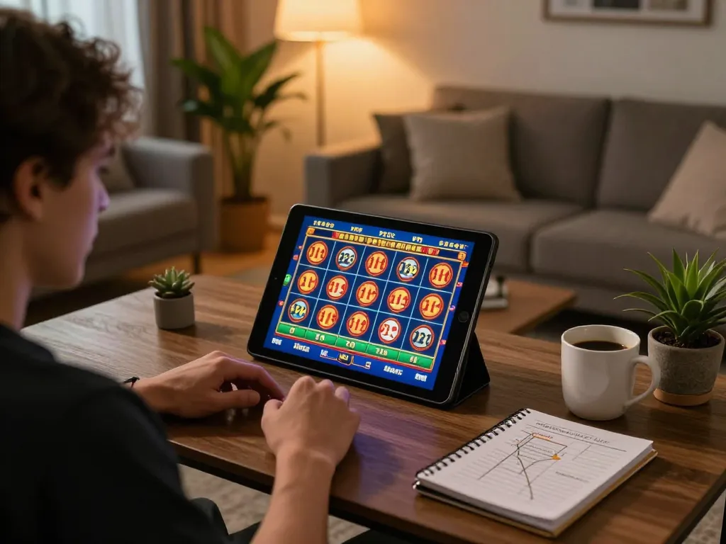 Gameplay menarik dari demo slot pg di tablet di tengah suasana rumah yang nyaman, menampilkan taruhan strategis.