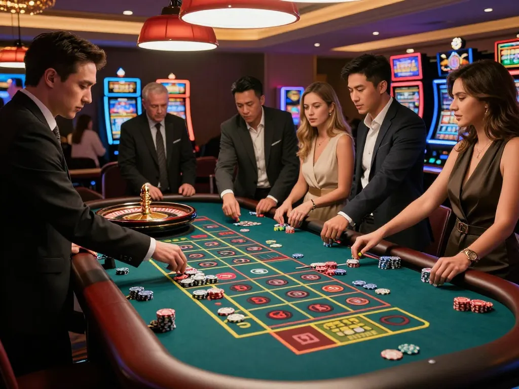 Exciting roulette gameplay at the CM88 casino floor with players engaged and betting
