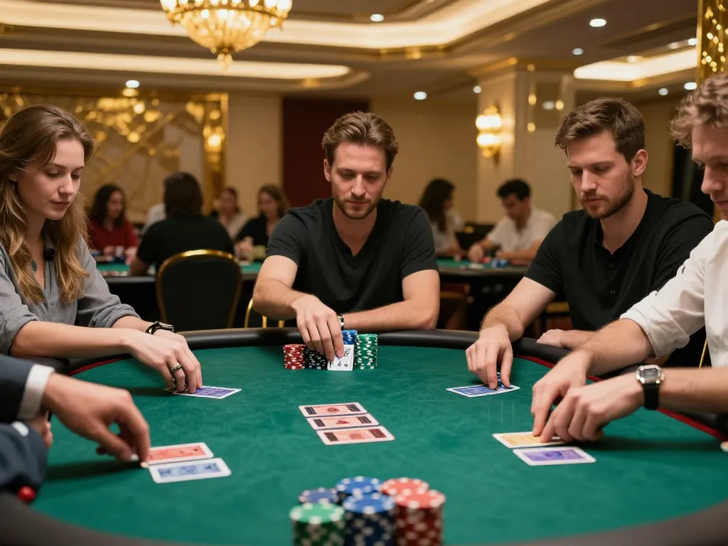 Experience the thrilling atmosphere of alexis77 with players engaged in intense poker gameplay.