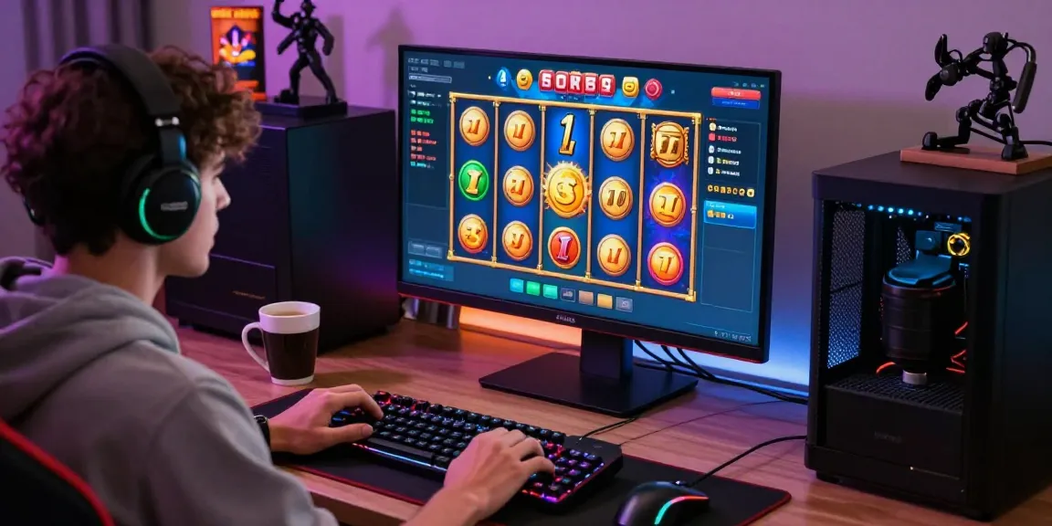 Engaging gaming scene showcasing a user playing on slot depo 1000, vibrant interface with bonus features and gaming peripherals.