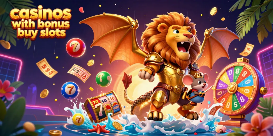 Experience thrilling gameplay in casinos with bonus buy slots featuring a golden chimera, slot reels, and vibrant colors.