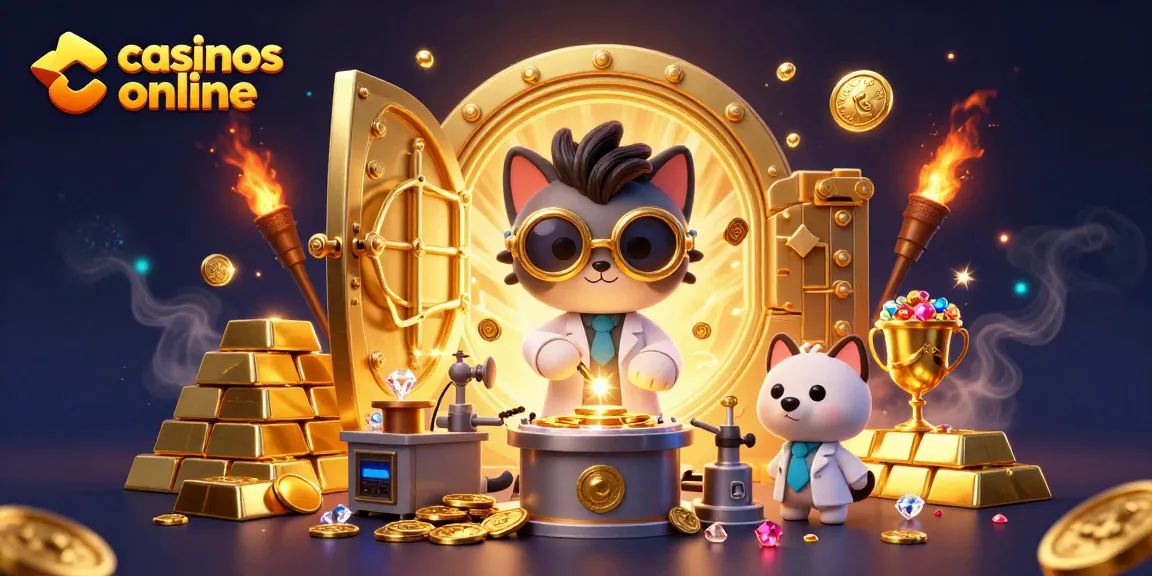 Disfruta de casinos online en una experiencia emocionante con un gato científico y su perro asistente.