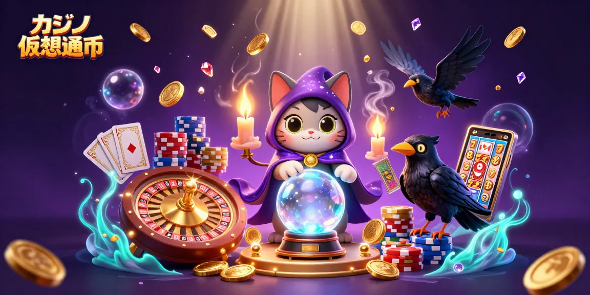 カジノ仮想通貨の世界で運命を感じ、ルーレットに挑戦するイラスト。