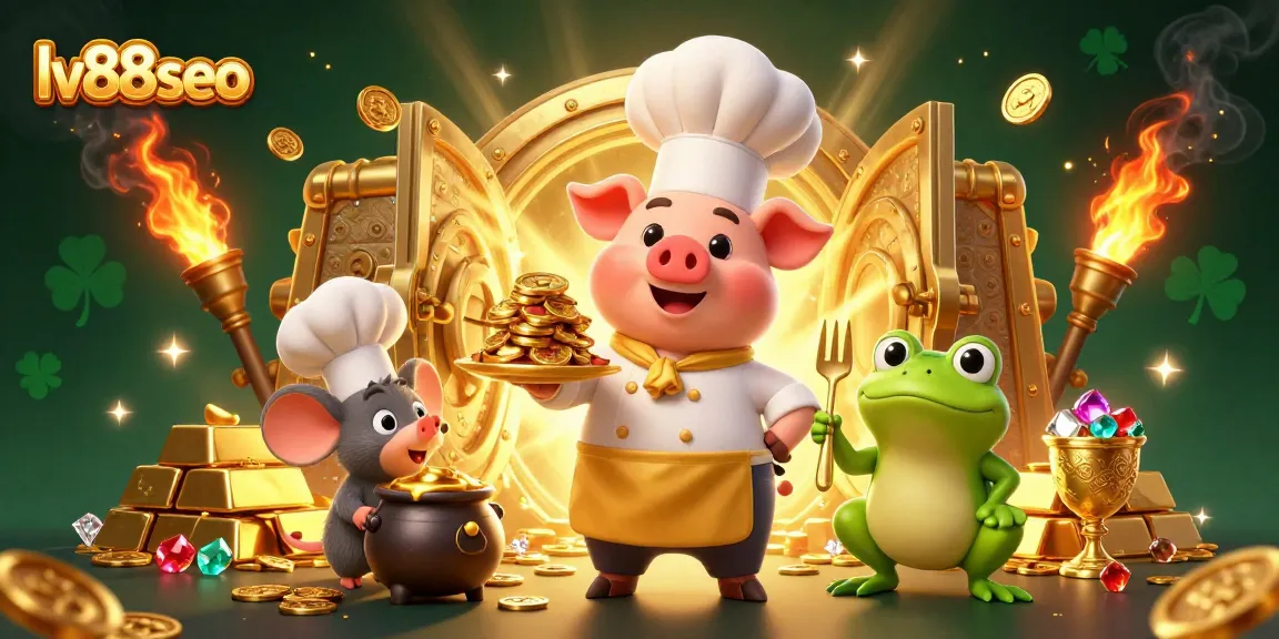 Engage in thrilling jackpots with lv88seo, showcasing gold coins and festive gambling elements.