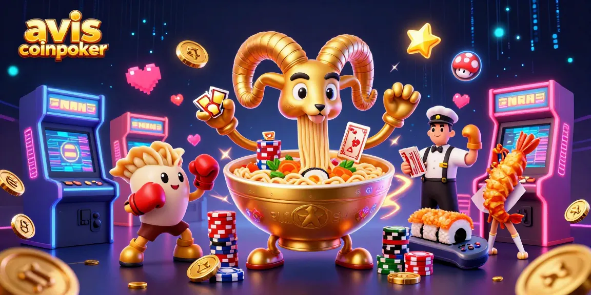 Découvrez l'avis CoinPoker à travers une illustration colorée et dynamique illustrant le jeu et le casino crypto.