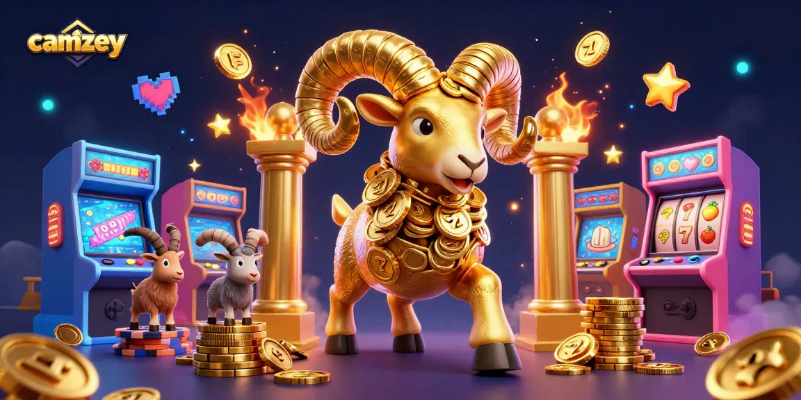 Engage with camzey's vibrant live casino experience, featuring golden elements and slot reels.