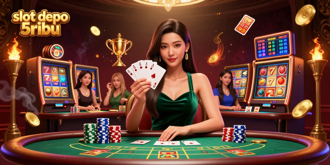 Experience thrilling action with slot depo 5ribu in this vibrant casino illustration showcasing a focused player.