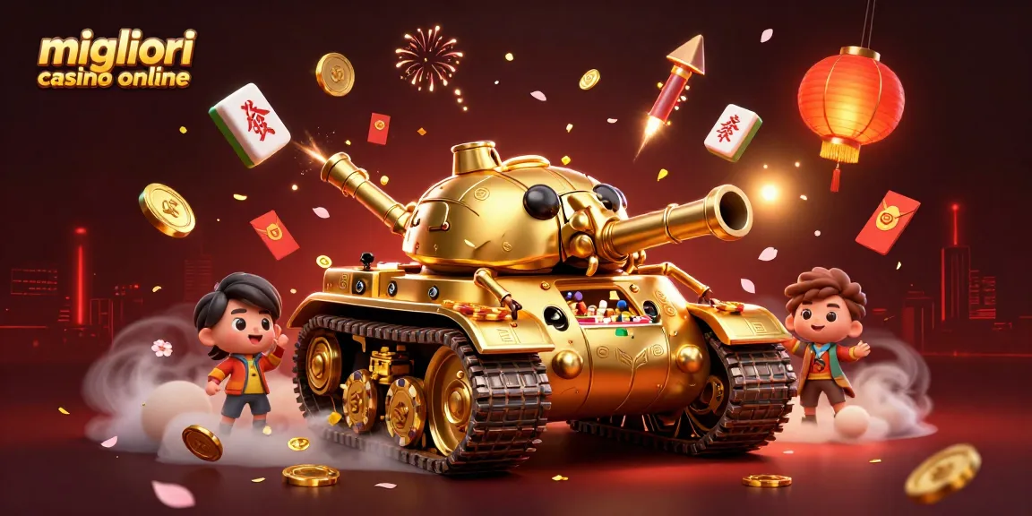 Scopri i migliori casino online con un carro armato dorato che svela un casinò in miniatura.