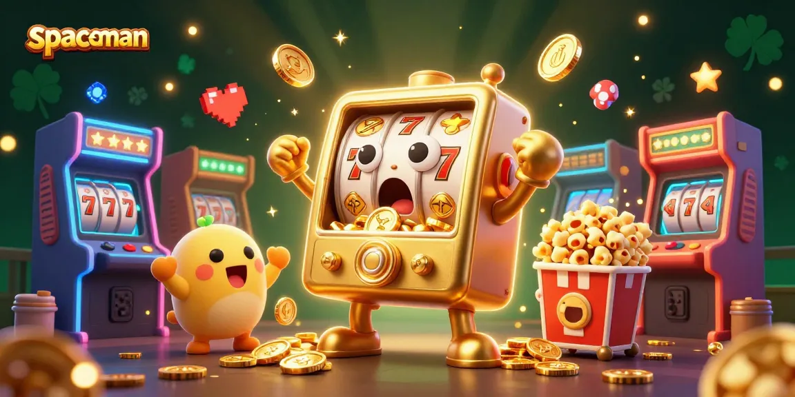 Experience the thrill of a spaceman slot machine striking jackpot, surrounded by cheering baby slots and popcorn machine!