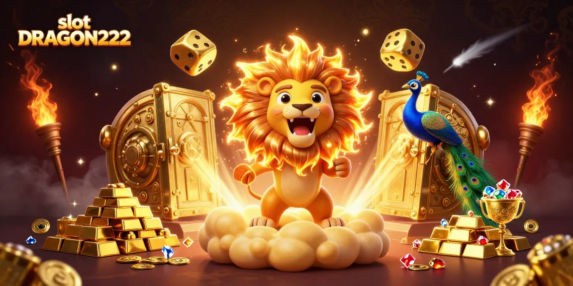 Experience slot DRAGON222 with stunning visuals of golden treasures and a vibrant casino theme.