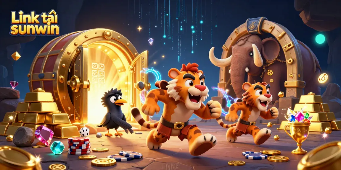Spin to win with Link tải sunwin; vibrant prehistoric casino illustration capturing excitement and treasures.